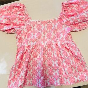 Pink Floral Puff Sleeve Top